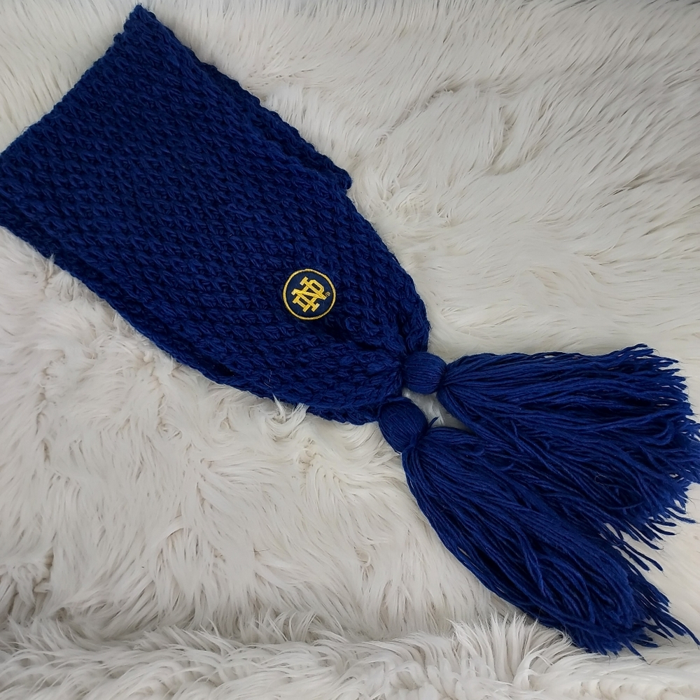 Notre Dame scarf , 40" x 9", blue with embroidered ND patch